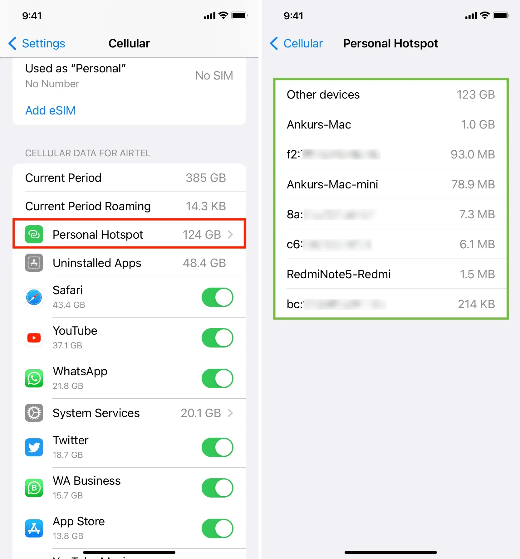 See all devices that connected to your iPhone Hotspot and used its cellular data