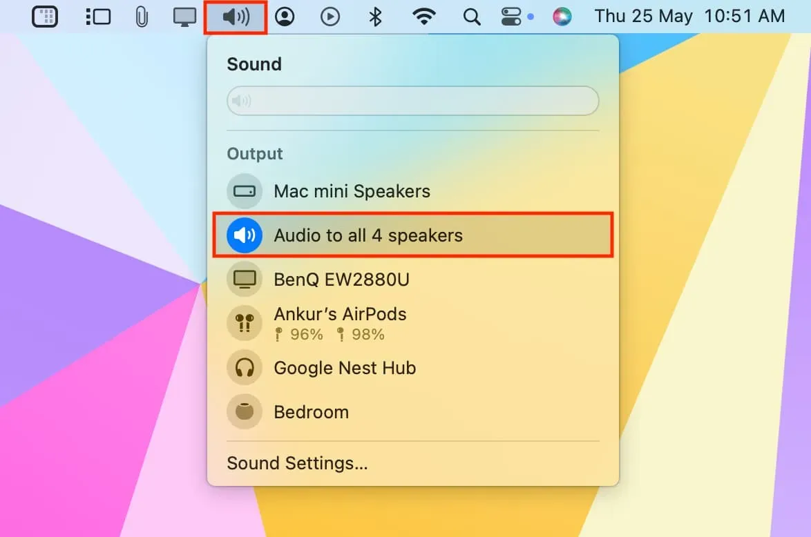 Vyberte audio výstup pro více zařízení z nabídky Mac