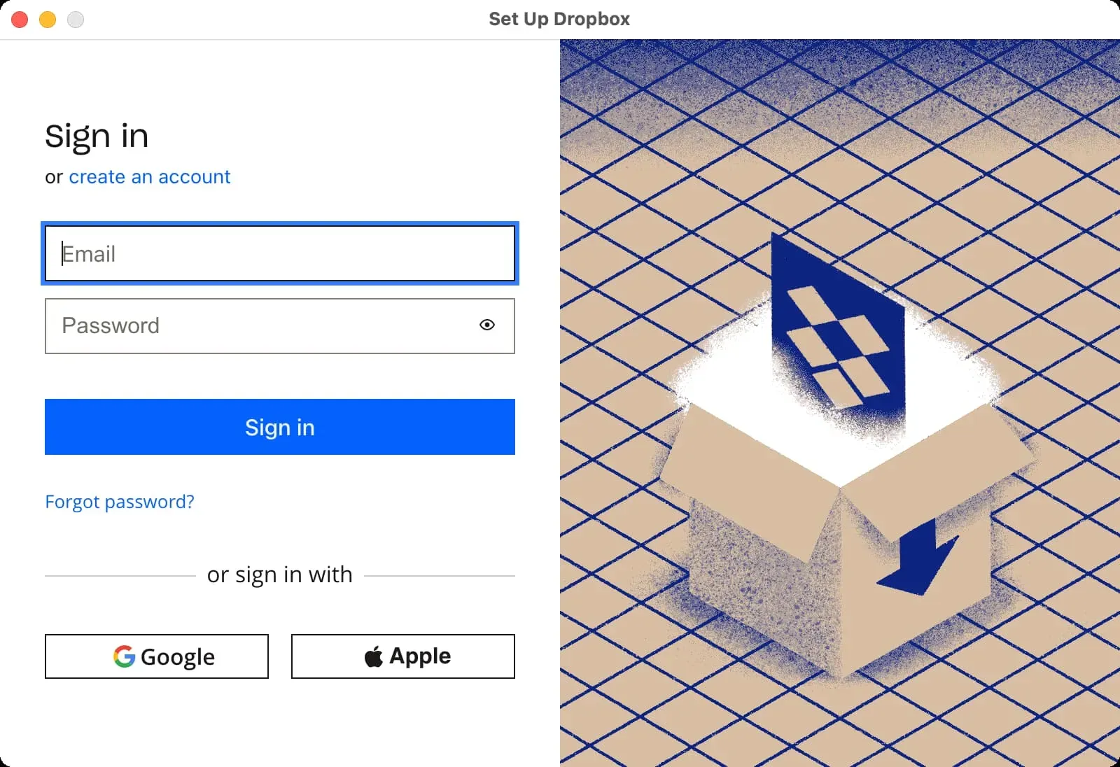 Log in bij Dropbox op de Mac