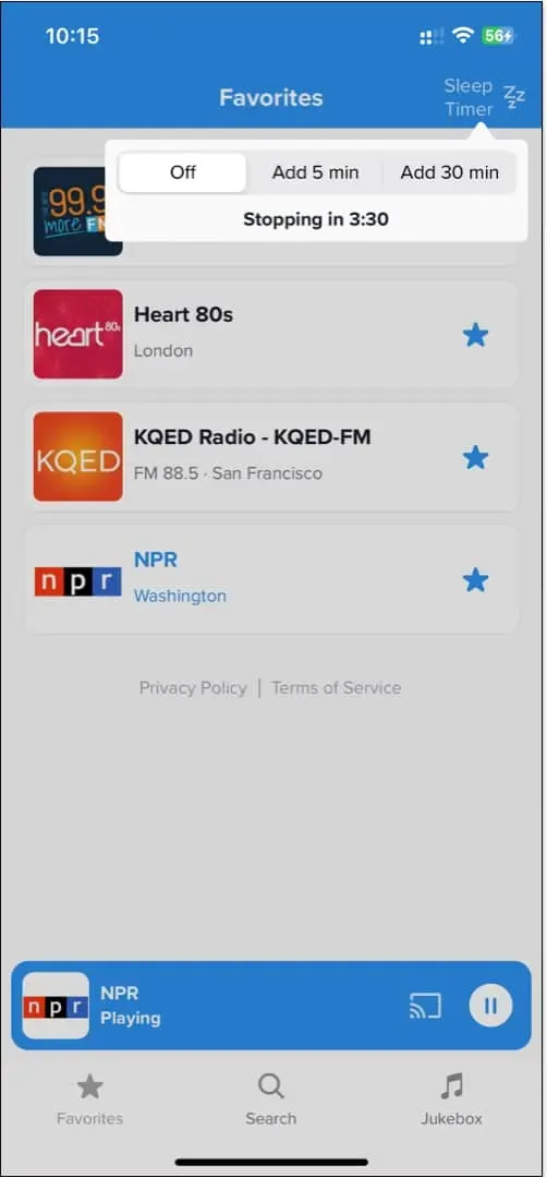 Simple Radio iOS 앱의 취침 타이머