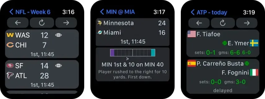 Скриншот приложения Sports Alerts для Apple Watch