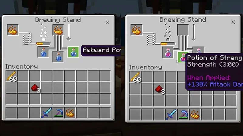 pagatavojiet Strength Potion 3 minūtēm, lai sabojātu buff programmā Minecraft