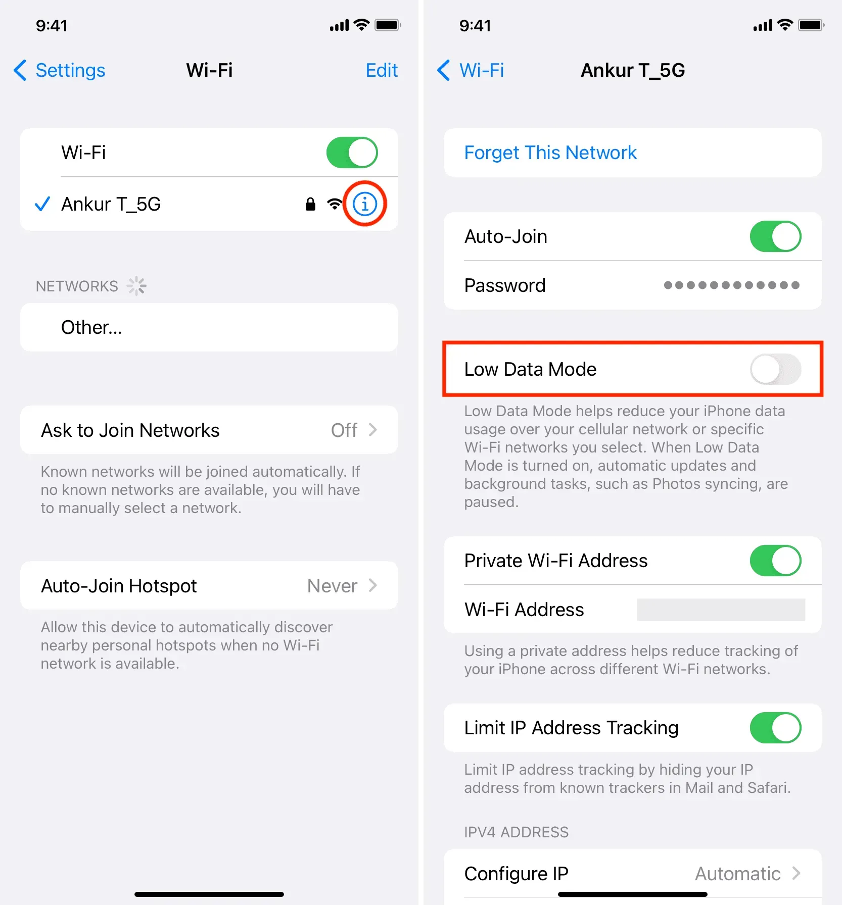 Desactive el modo de datos bajos para Wi-Fi en iPhone