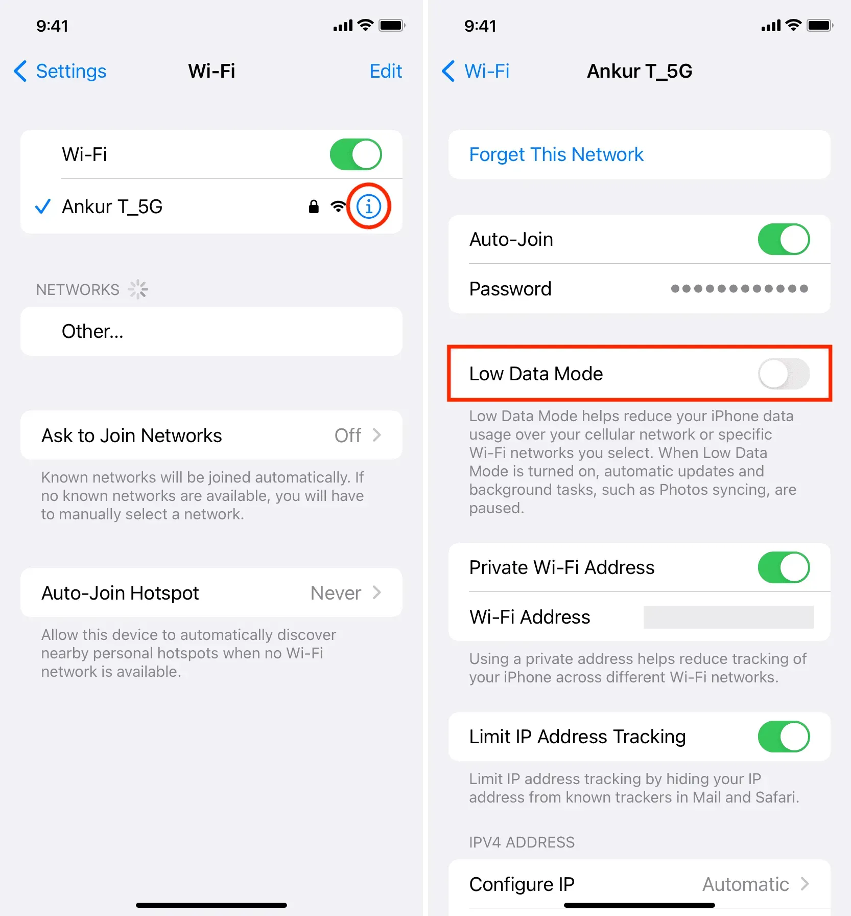 Desative o modo de poucos dados para Wi-Fi no iPhone