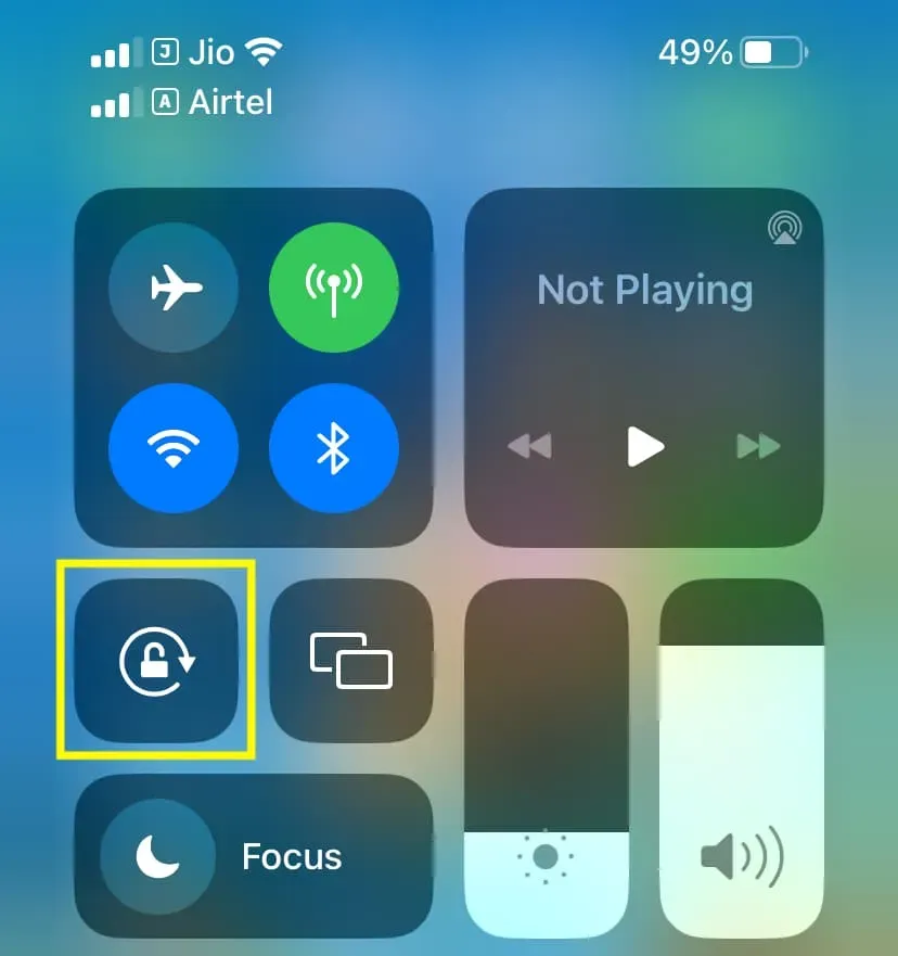 Desactive el bloqueo de rotación de pantalla desde el Centro de control de iPhone