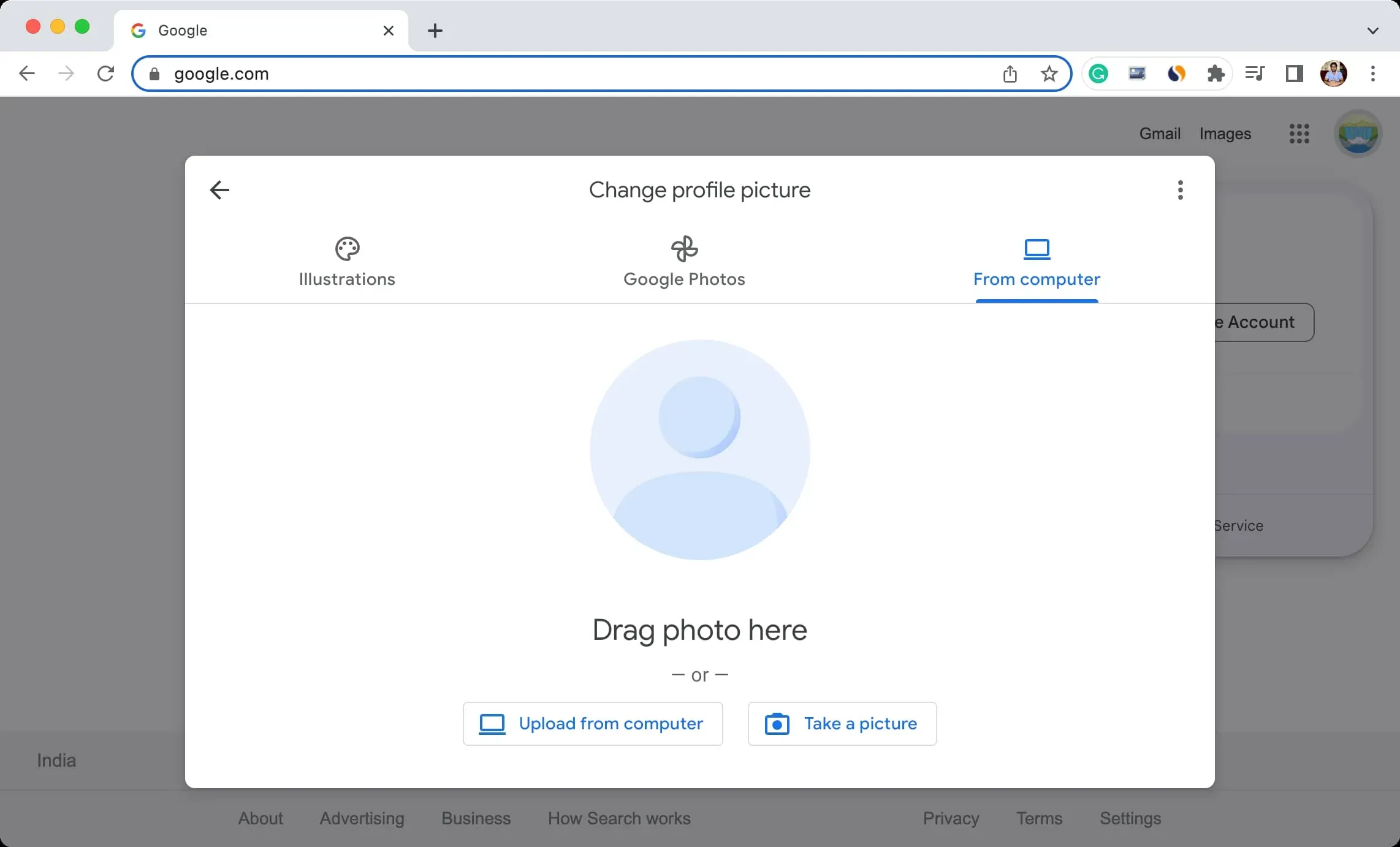 Upload your new Google profile photo from computer