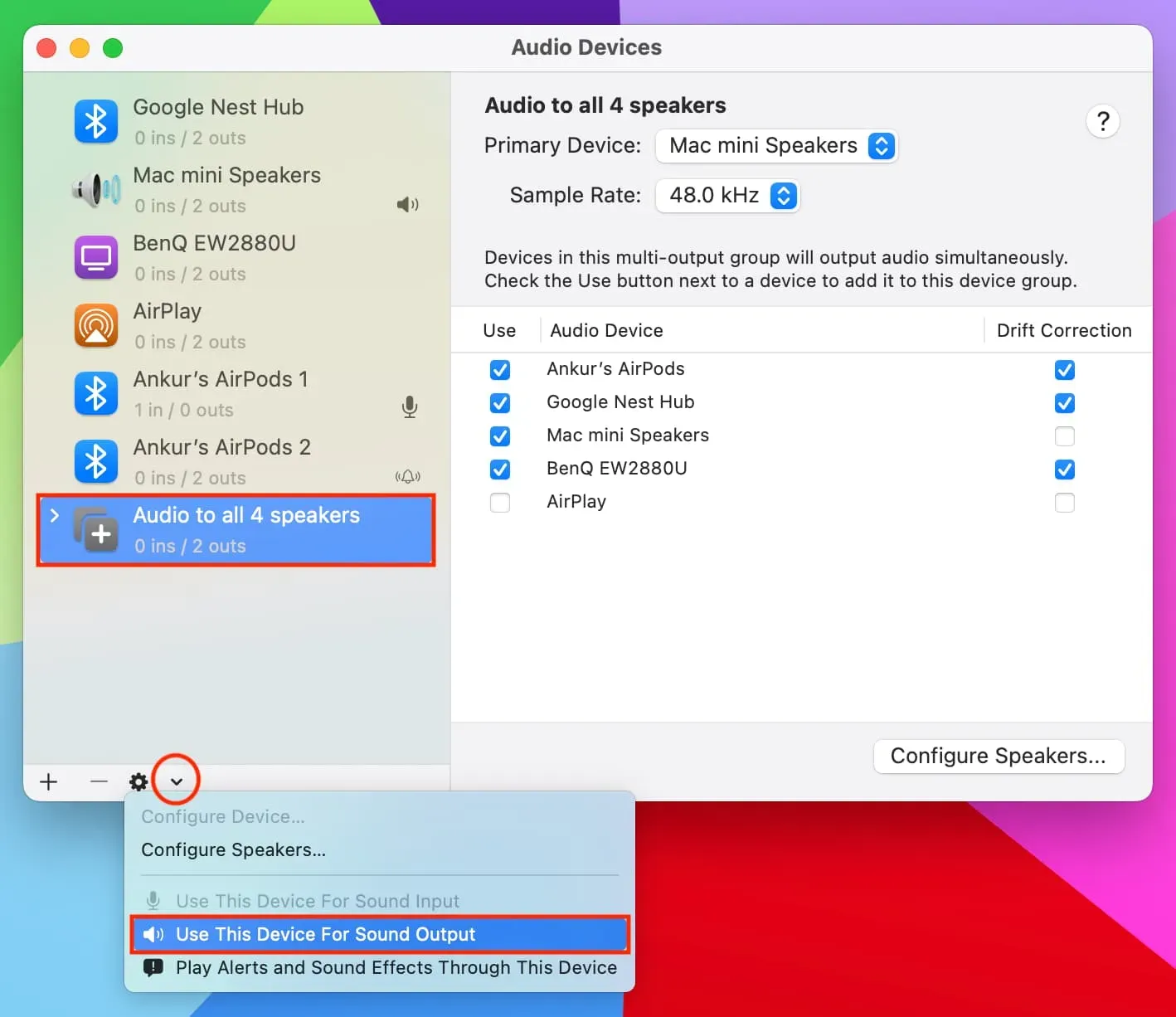 Use multiple devices for Sound Output on Mac