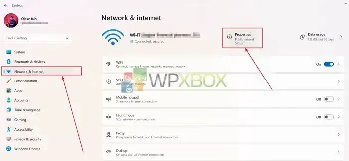 Visning af Wifi-egenskaber i Windows