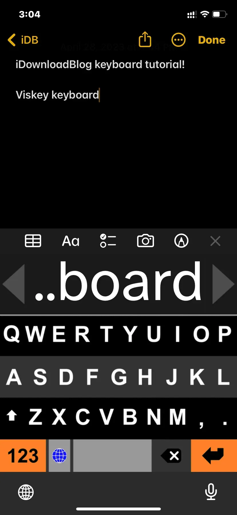 Aplicativo de teclado Viskey no iPhone