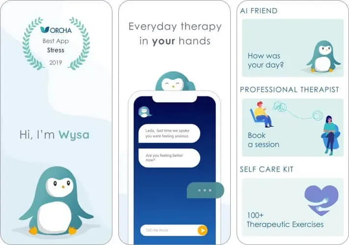 wysa: снимок экрана приложения поддержки психического здоровья для iphone и ipad ai