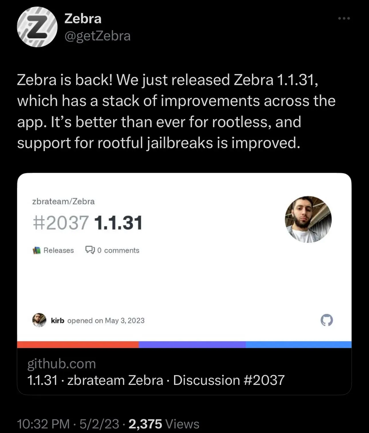 Zebra atualizado para v1.1.31.