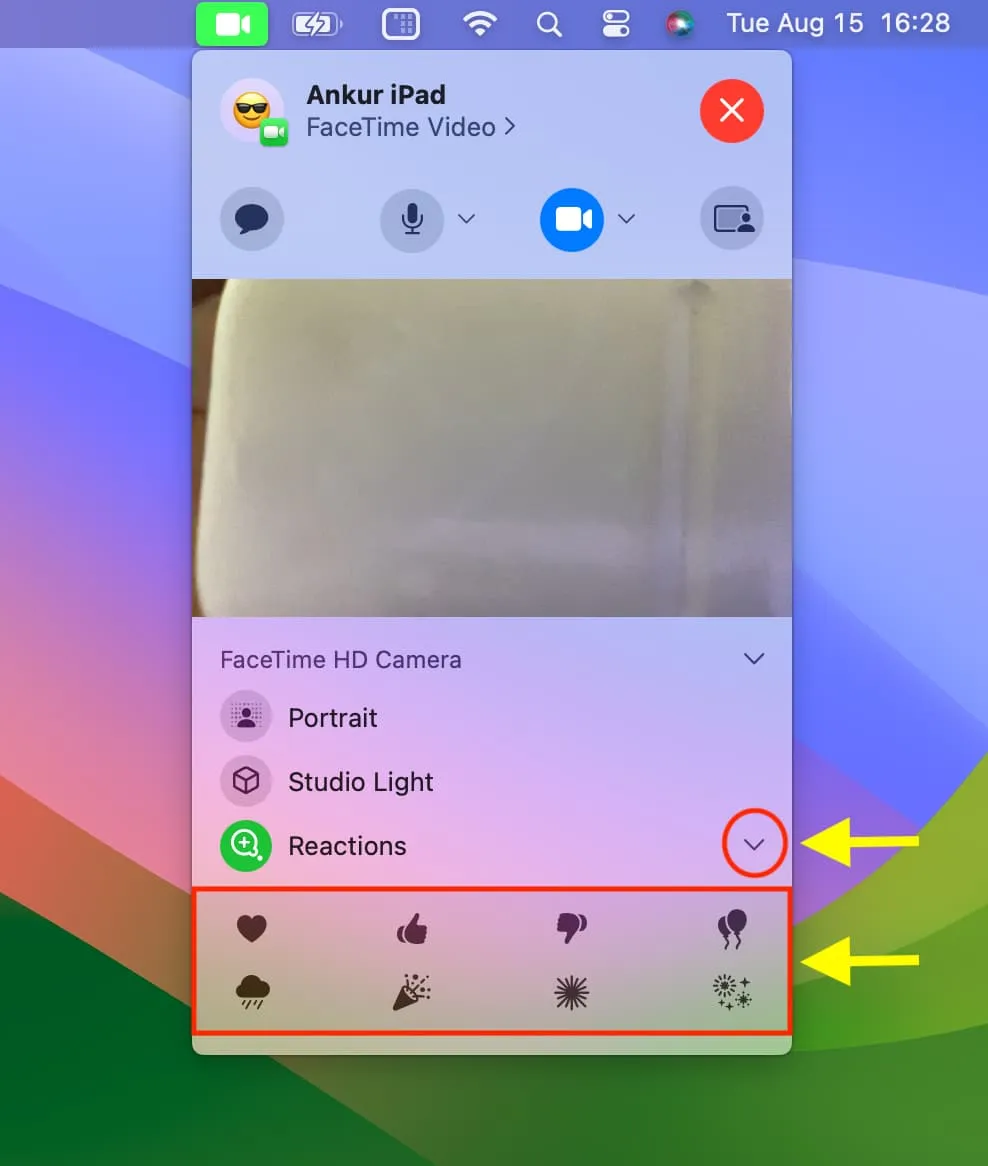 Mac で FaceTime ビデオ通話にリアクションを追加する