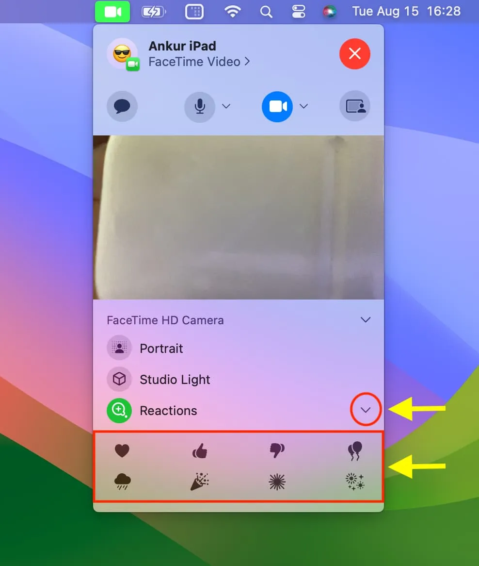 Aggiungi reazioni alla videochiamata FaceTime su Mac