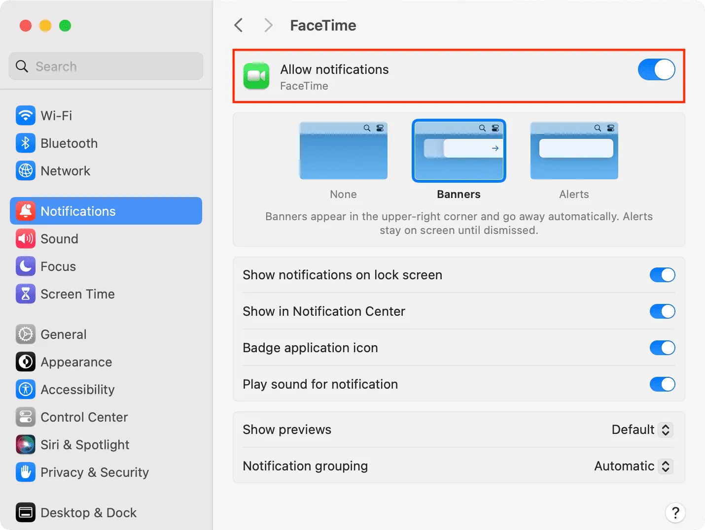 Salli FaceTime-ilmoitukset Macissa