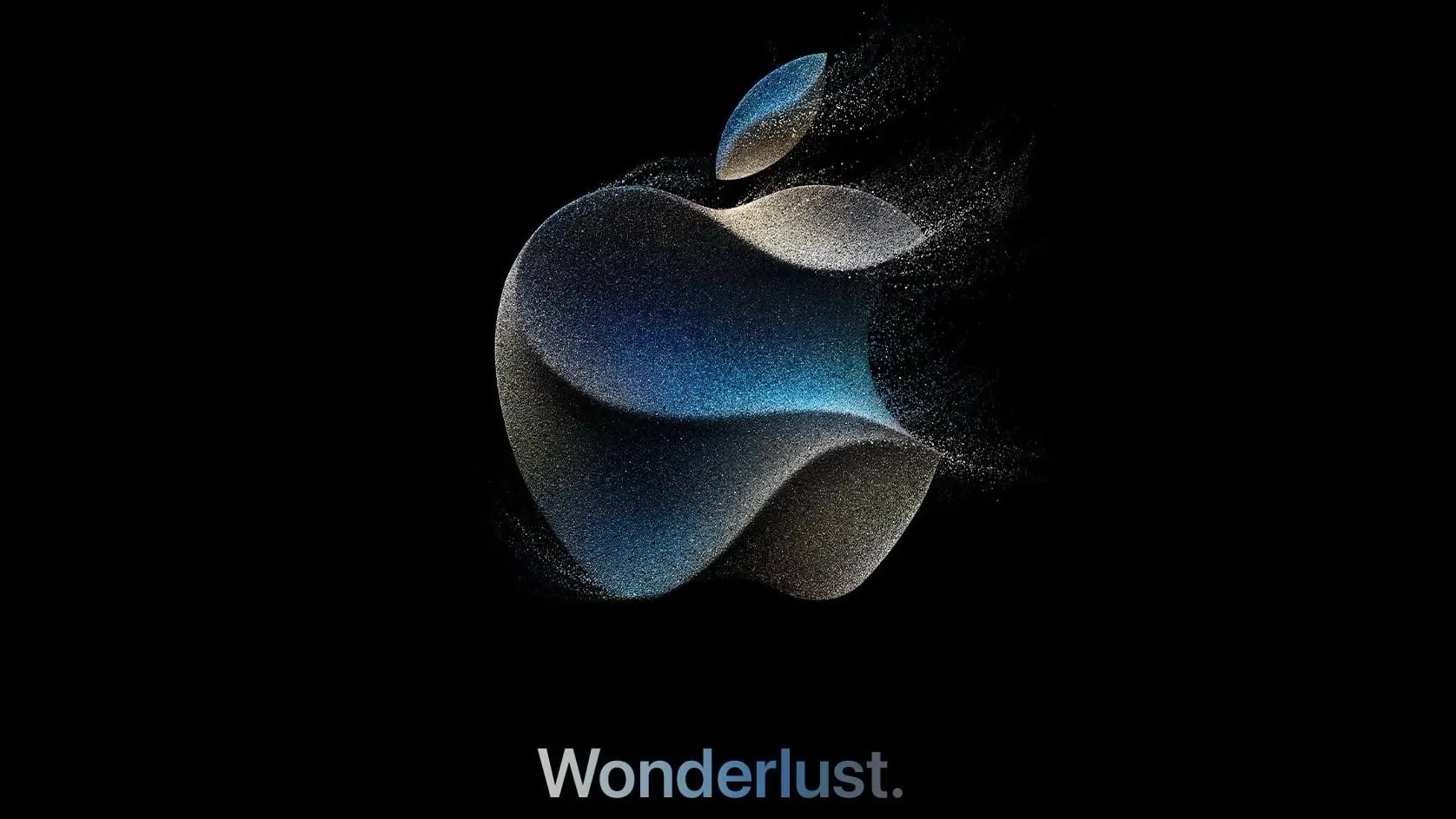 Einladungsgrafik für das iPhone 15, die eine Version des Apple-Logos mit dem Slogan zeigt