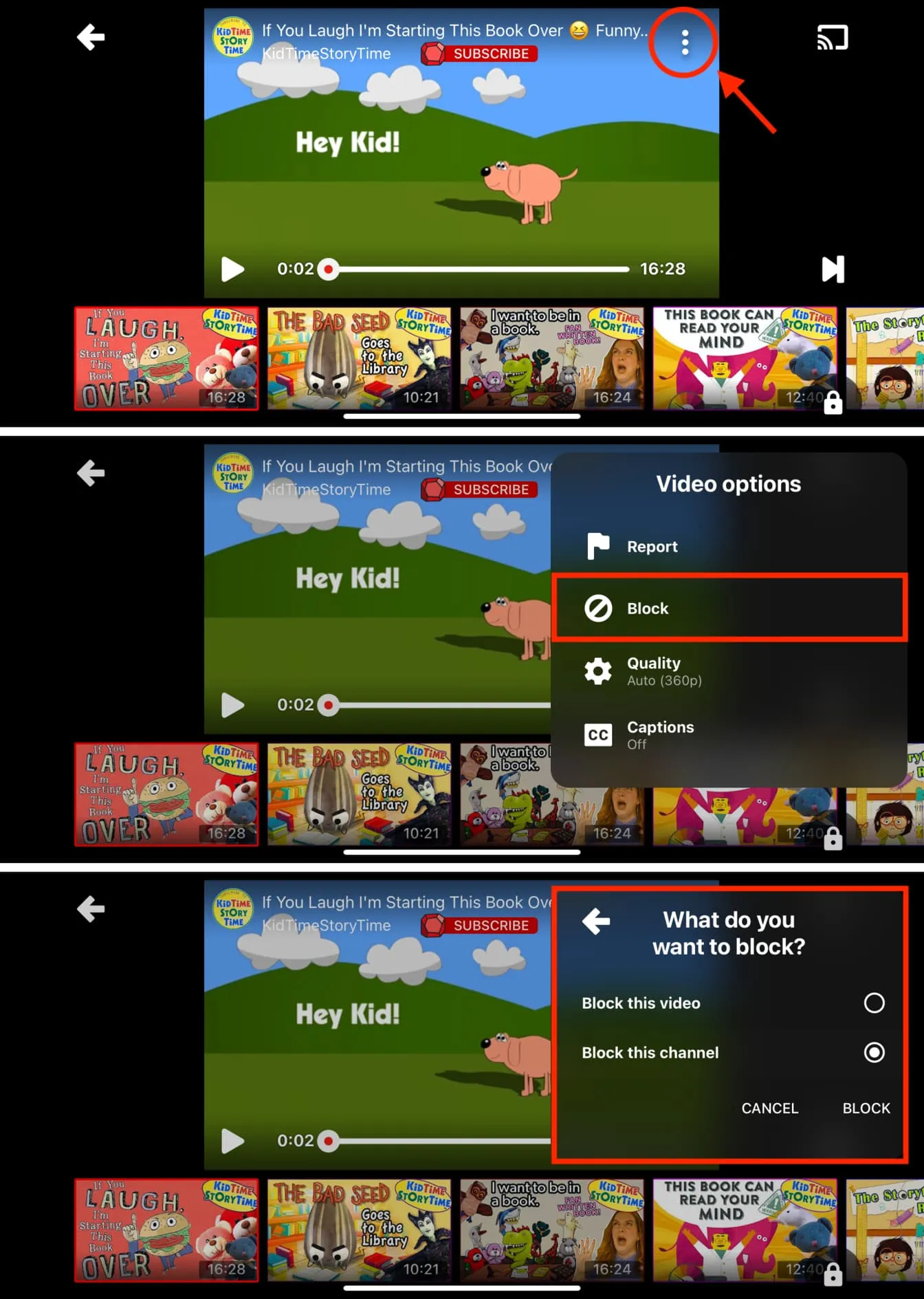 Block video or channel in YouTube Kids app