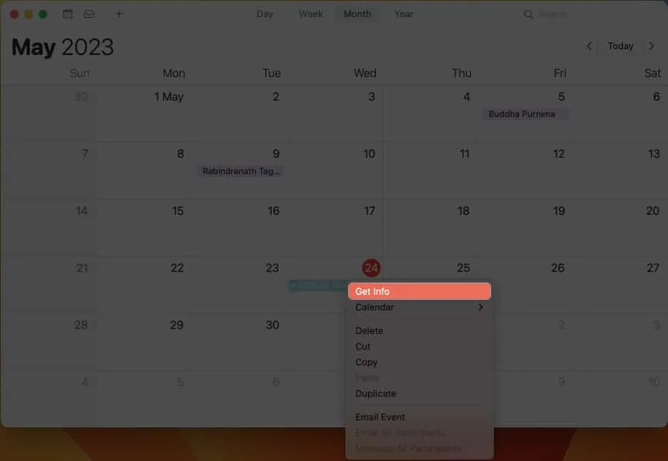 在 Mac 上的日曆中單擊“獲取活動信息”