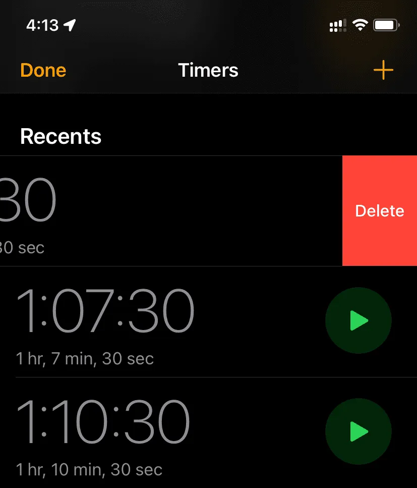 Delete recent timers on iPhone Delete recent timers on iPhone