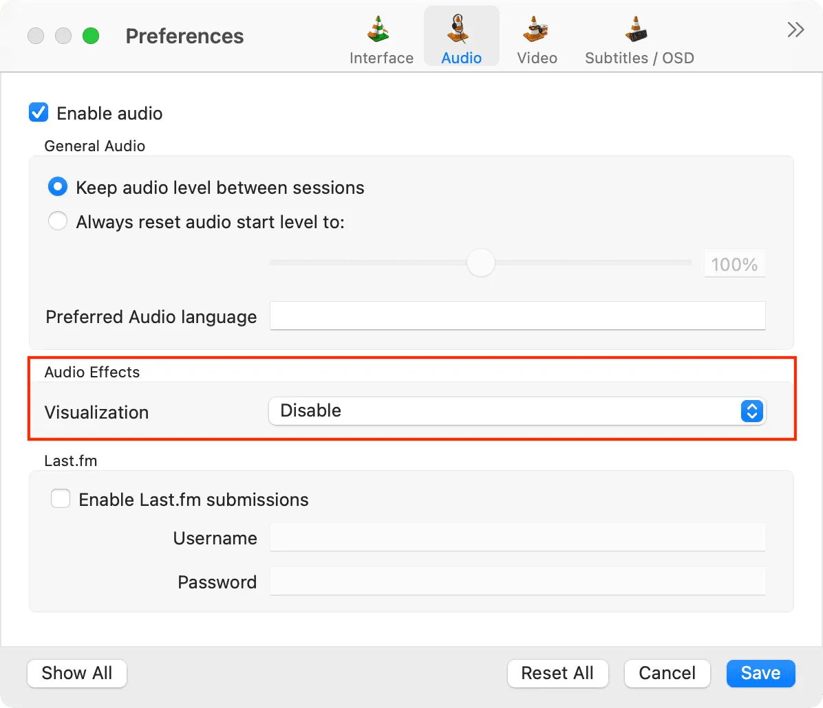 Disable Audio Effects in VLC settings on Mac Disable Audio Effects in VLC settings on Mac