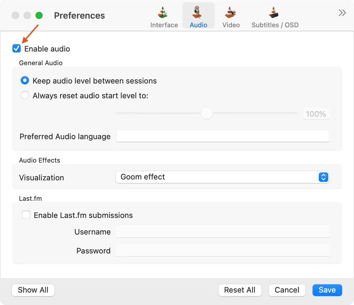 Enable audio in VLC app settings on Mac Enable audio in VLC app settings on Mac