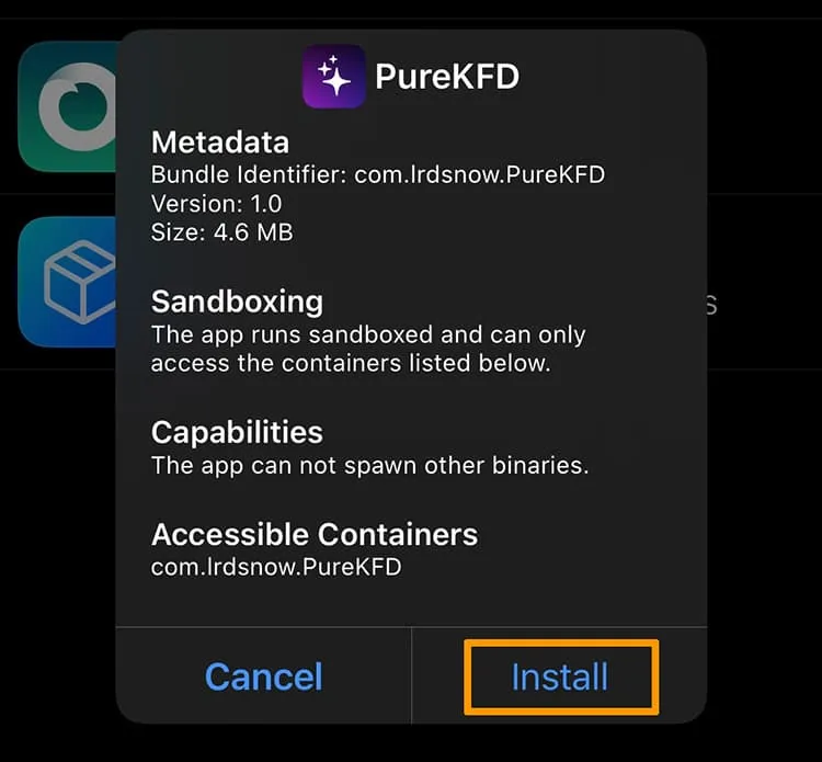 Install button TrollStore PureKFD.