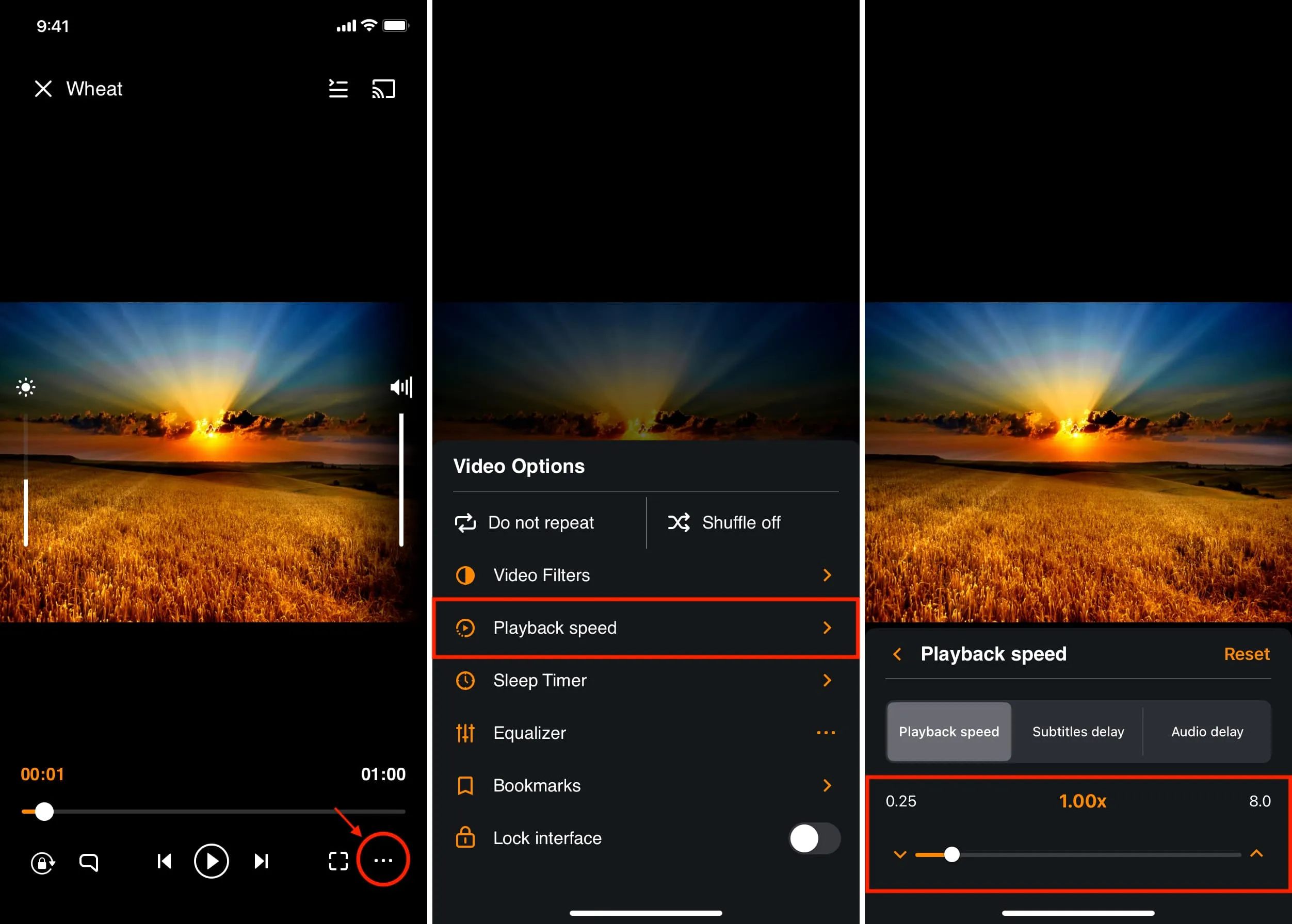 Playback speed set to normal in VLC app on iPhone Playback speed set to normal in VLC app on iPhone