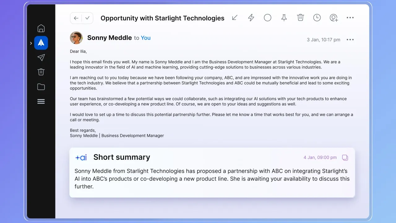 Email summary example in Spark for iPad