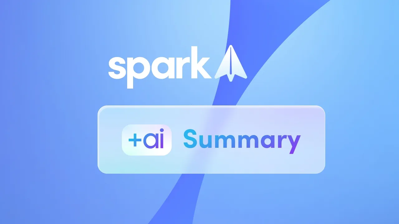 Marketing image promoting AI-powered email summaries in the Spark app