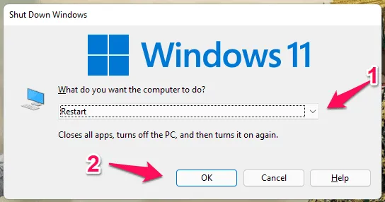 Taaskäivitage Windows 11 arvuti