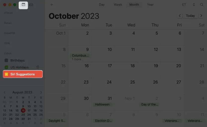 在 Mac 上的 Apple 日曆中查看 Siri 建議