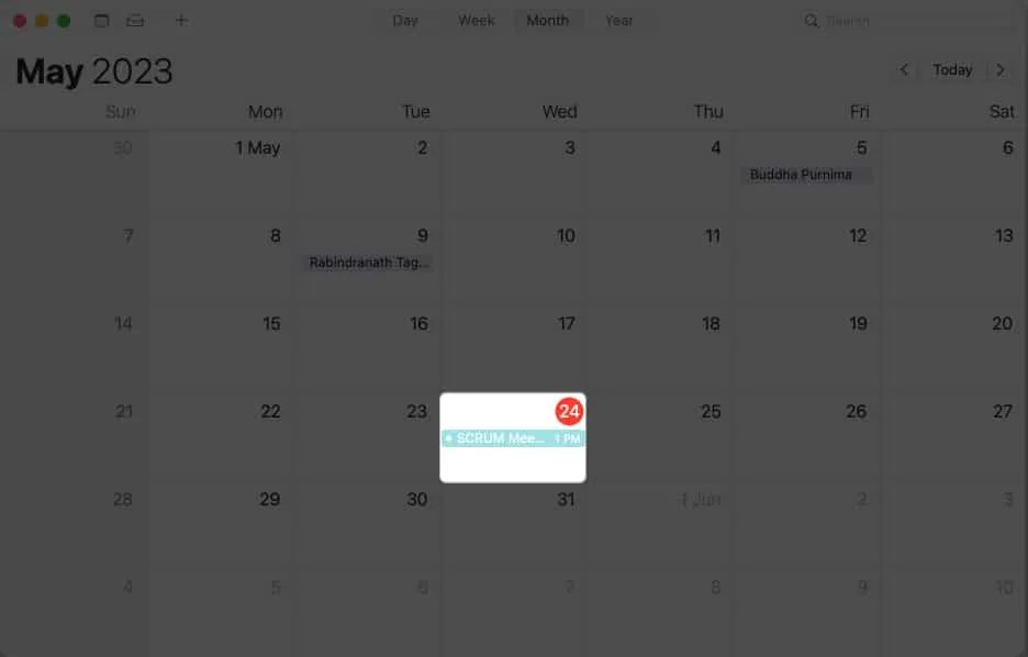 Selecione a reunião no calendário do Mac