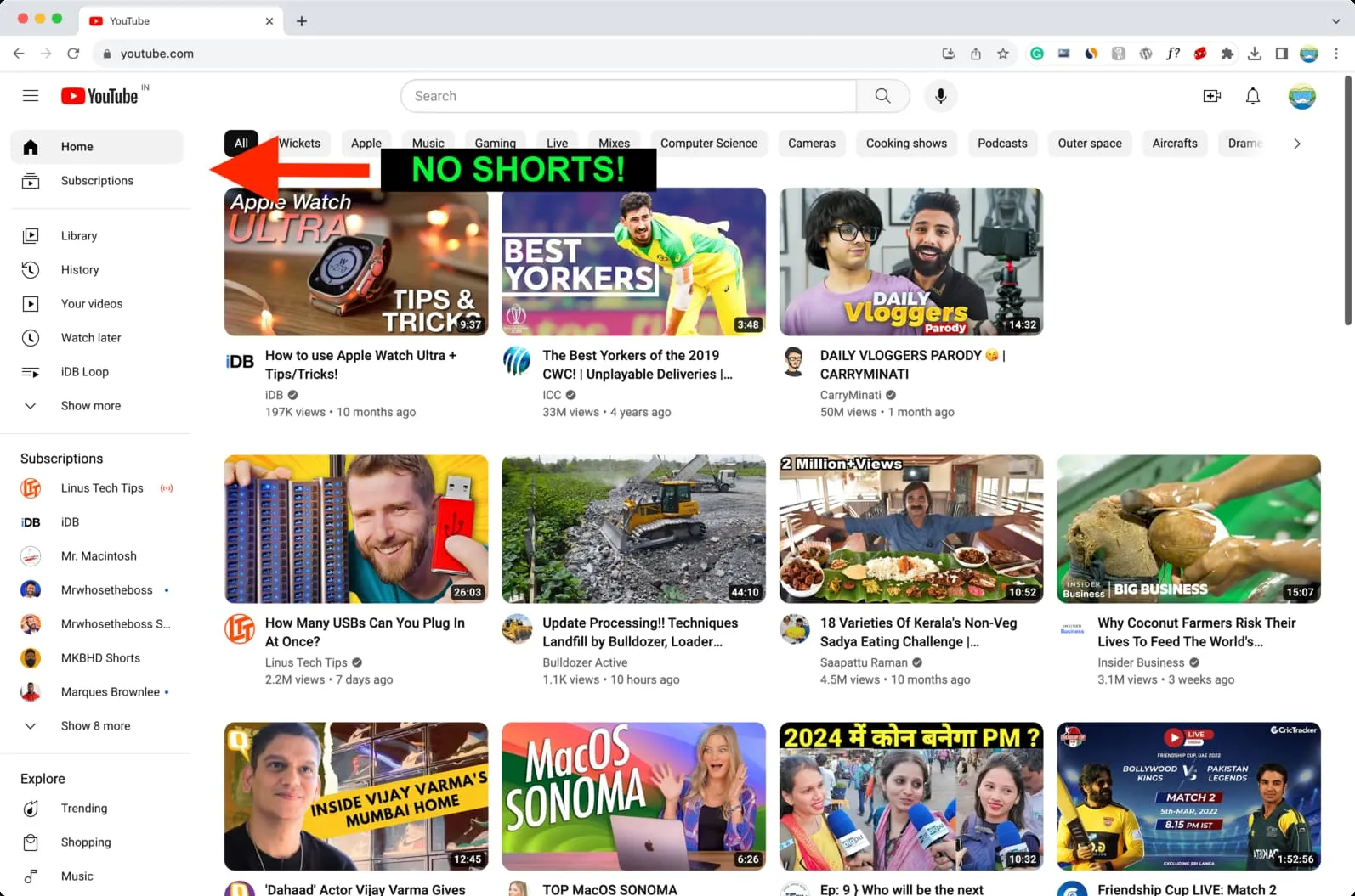 Cortos eliminados de YouTube en el navegador web