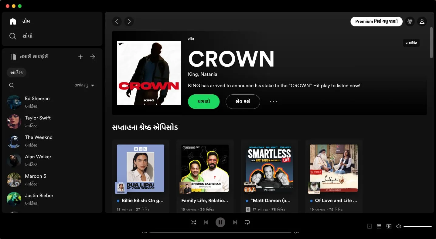 Приложение Spotify на другом языке