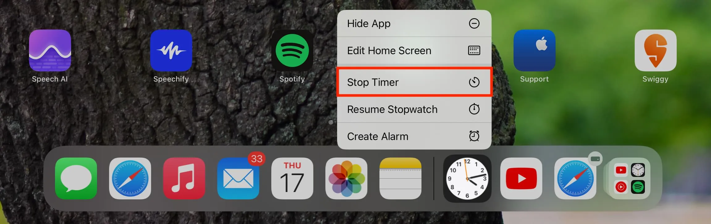 Stop Timer quick action on iPad Home Screen Stop Timer quick action on iPad Home Screen
