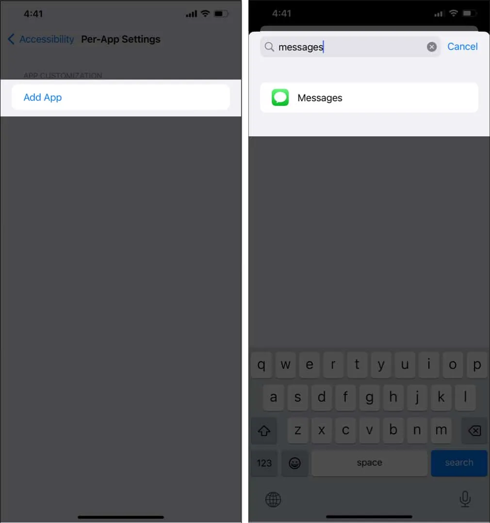 Tap Add App and locate and choose Messages app