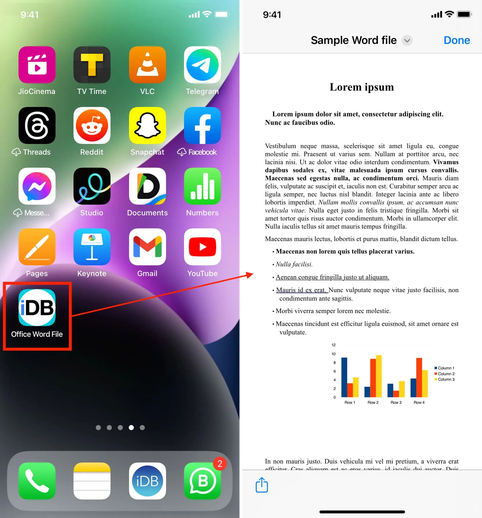 Tapping shortcut on iPhone Home Screen opens the document