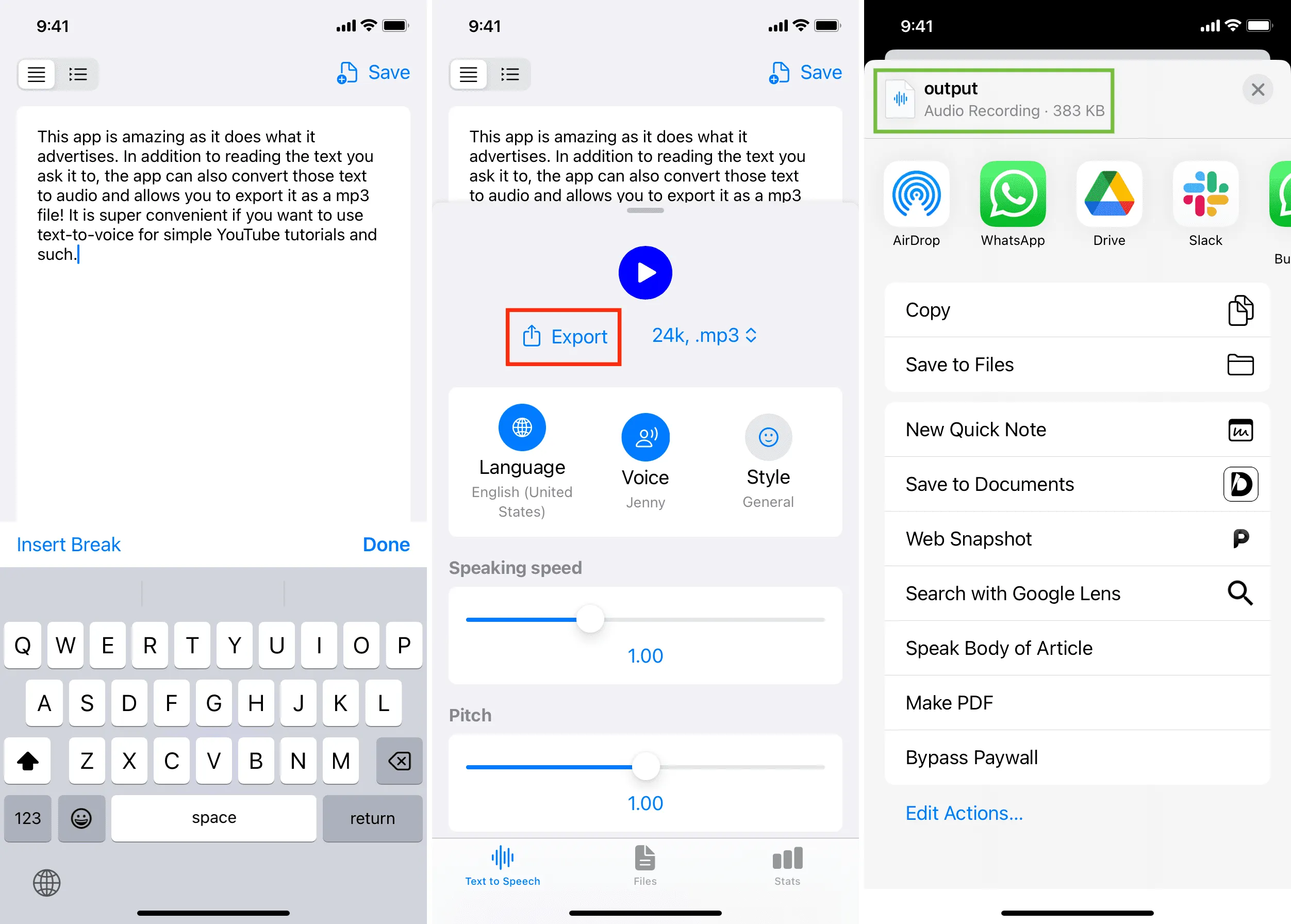 Text to Speech Voice Reader app on iPhone to export text as audio file Text to Speech Voice Reader app on iPhone to export text as audio file