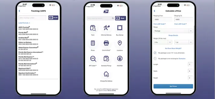 Snímek obrazovky aplikace USPS Mobile sledující iPhone App