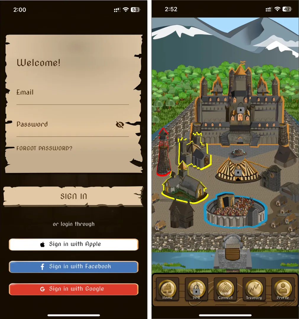 Interfaccia utente di Business Empire Game per iPhone