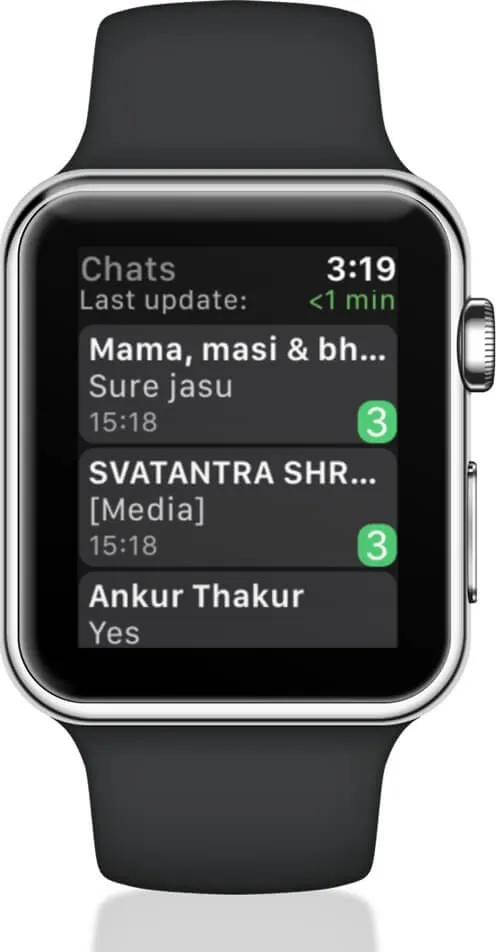 Просмотр чата WhatsApp на Apple Watch