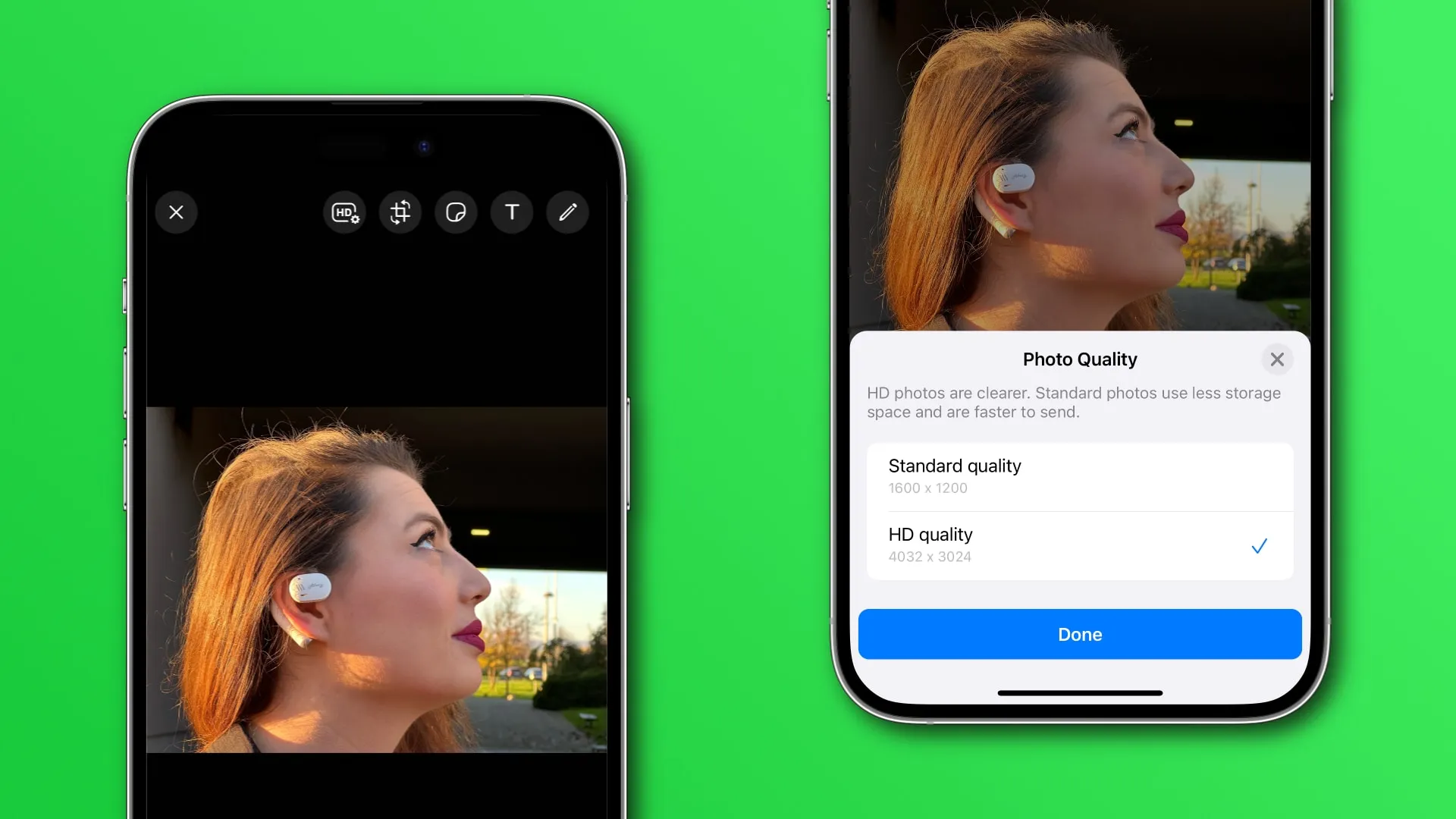 iPhone-kuvan lähettäminen HD-vaihtoehdolla WhatsAppissa
