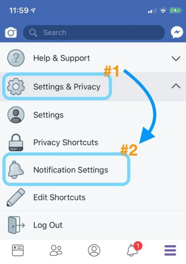 Activar notificaciones para Facebook