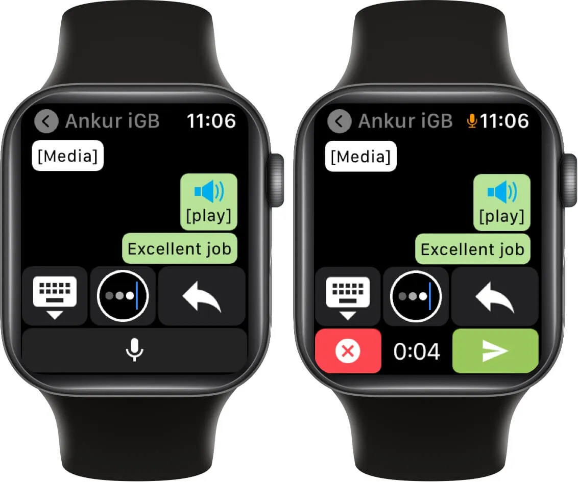 skicka whatsapp röstmeddelande från Apple Watch