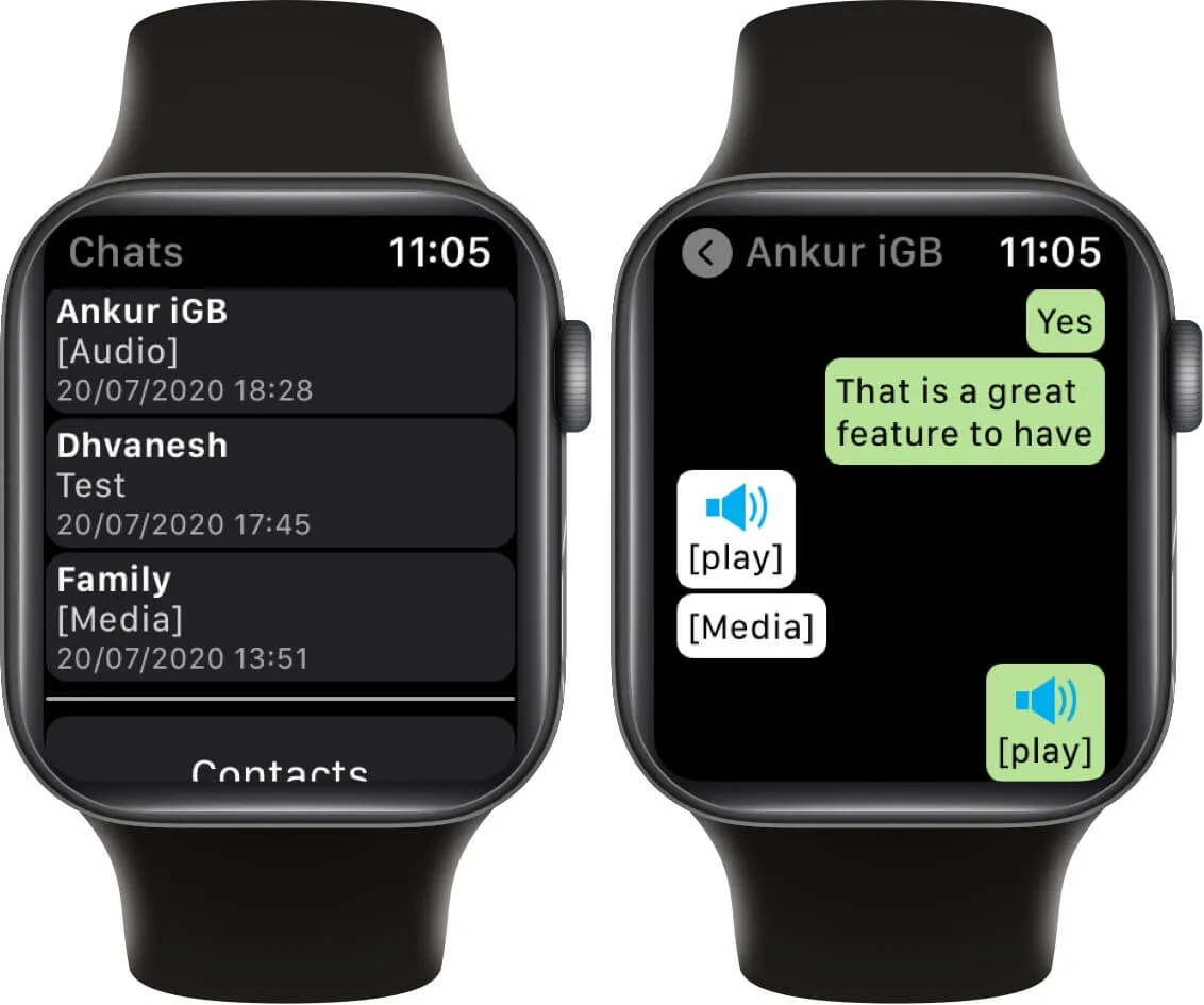 bakstelėkite pokalbį, kad perskaitytumėte „WhatsApp“ pranešimus „Apple Watch“.