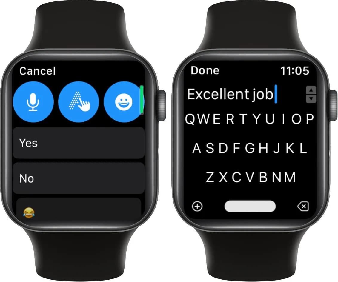 naudokite qwerty klaviatūrą arba balso diktavimą, kad atsakytumėte į „WhatsApp“ pranešimus „Apple Watch“.