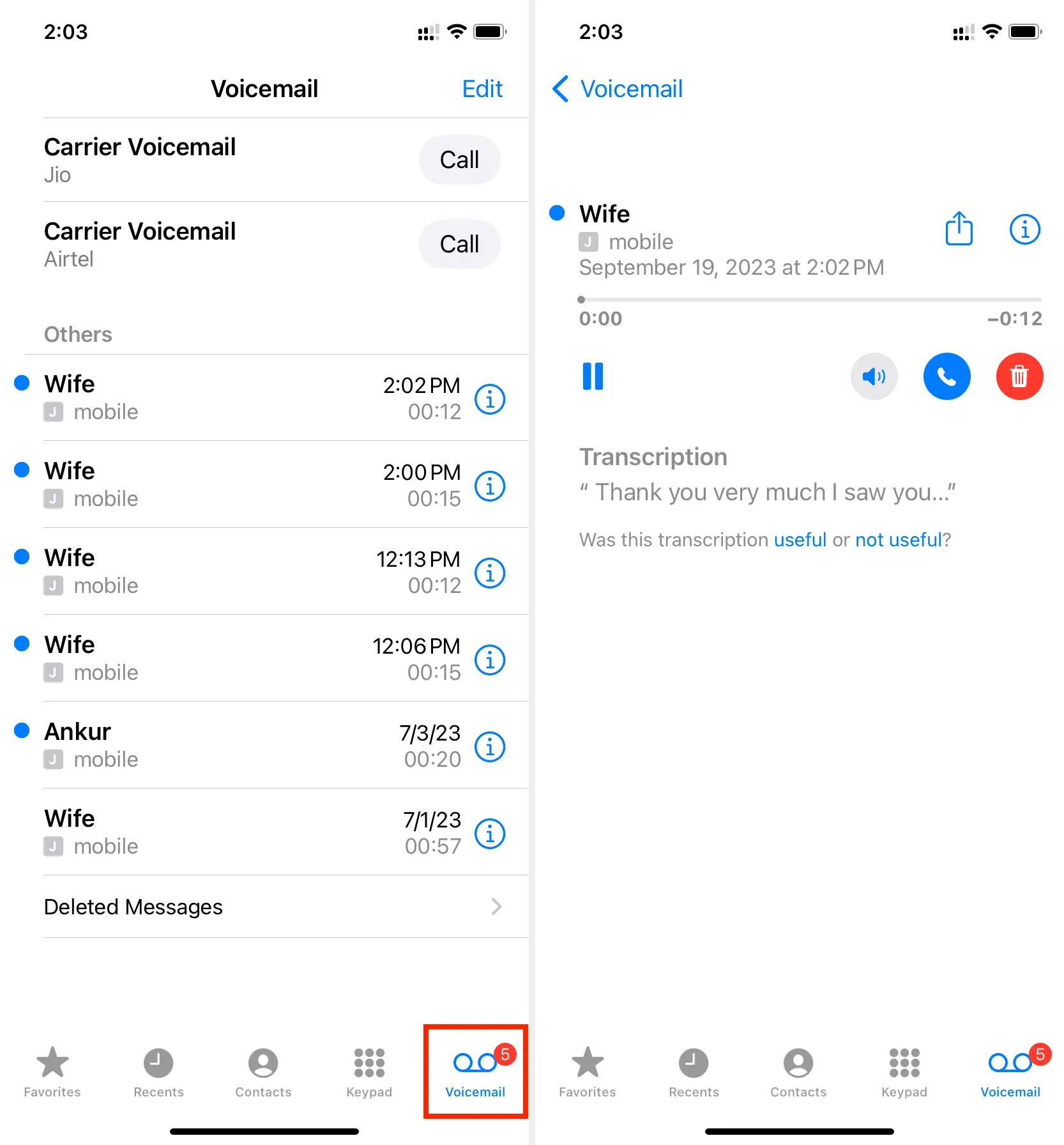 Access voicemail in Phone app on iPhone