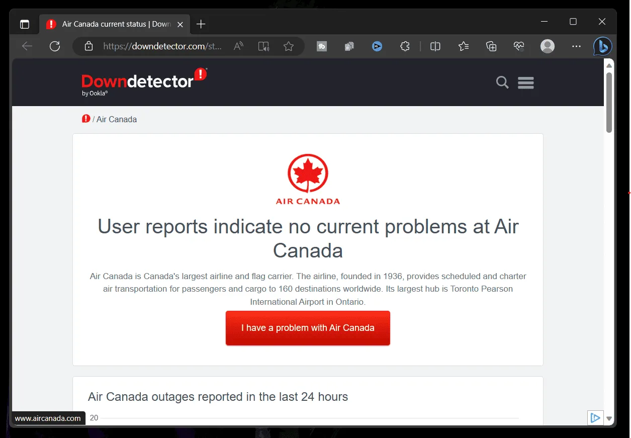 Air Canada DownDetector