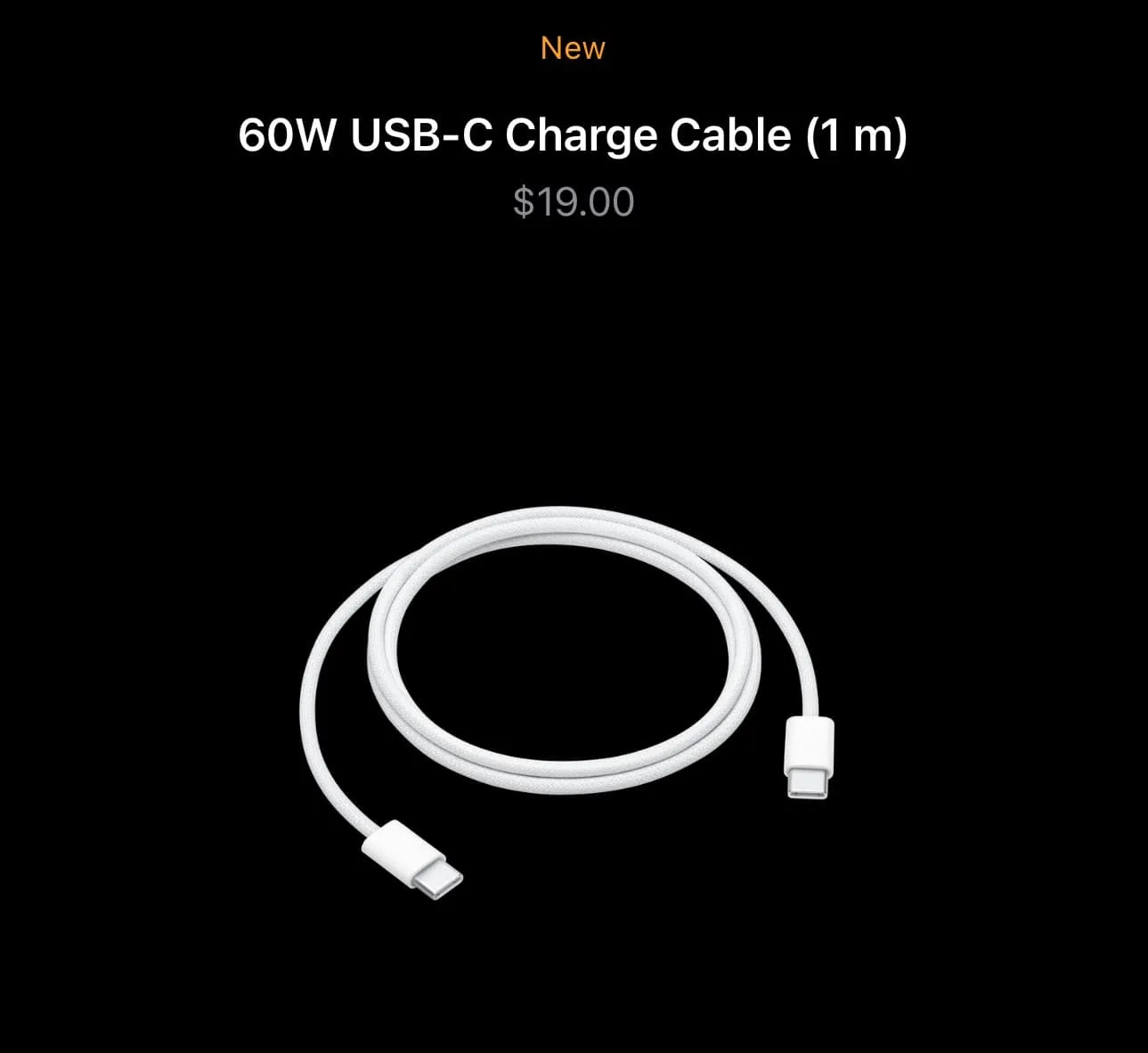 Apple 60W 編織 USB-C 充電線。