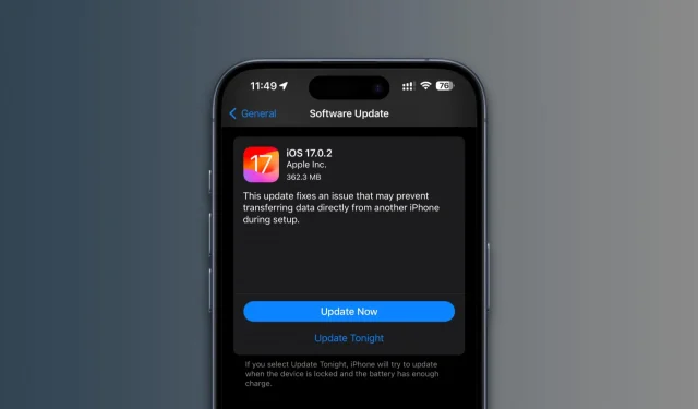 iOS 17.0.2 corrige um problema de transferência de dados que pode ocorrer durante a configuração do iPhone