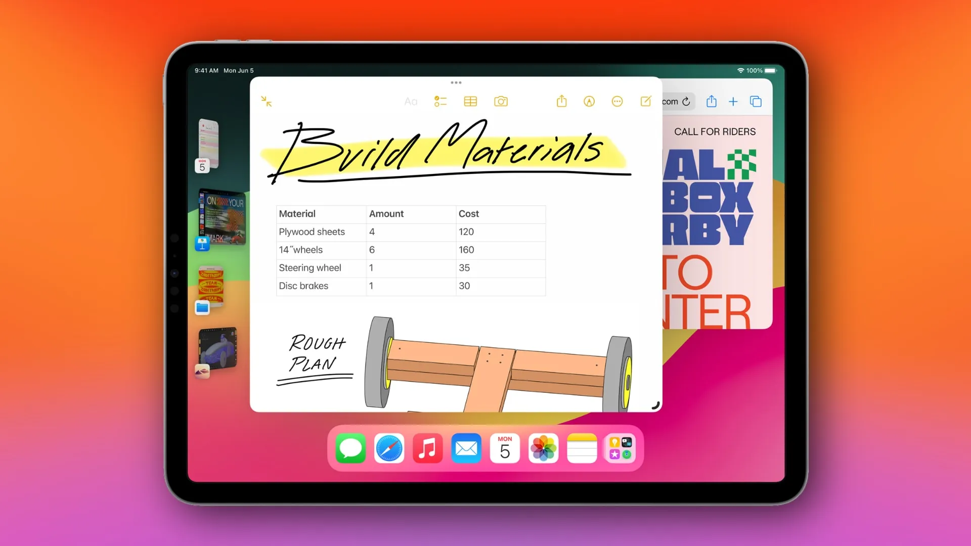 iPadOS 17의 Stage Manager를 사용한 창 모드 멀티태스킹 시연